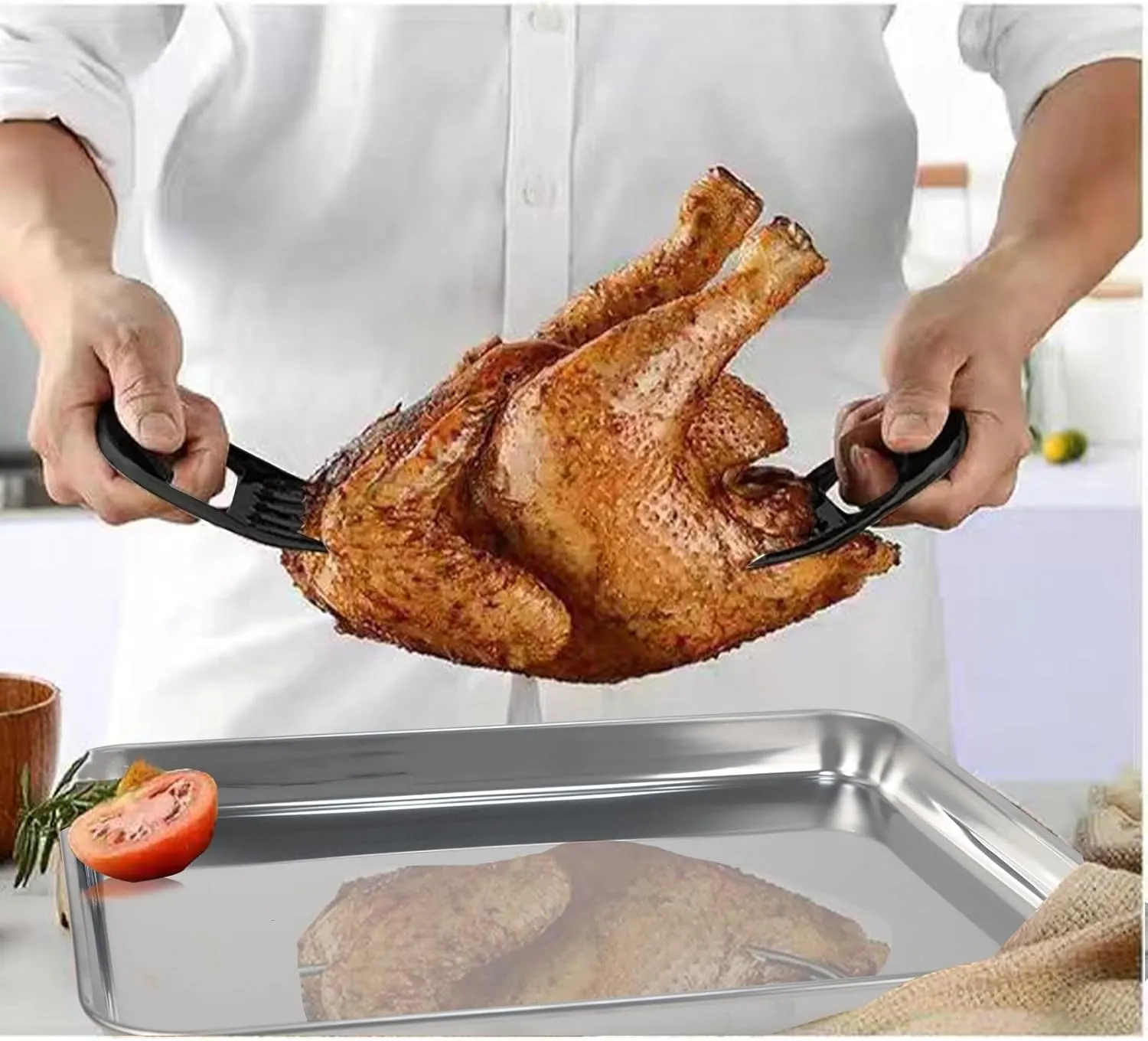 Foldable Rib Rack for Smoking, Stainless Steel 10 in Rib Rack with 2 Meat Shredder Claws, and Stainless Steel Serving Tray & Racks, Perfect for Grilling, BBQ Accessories