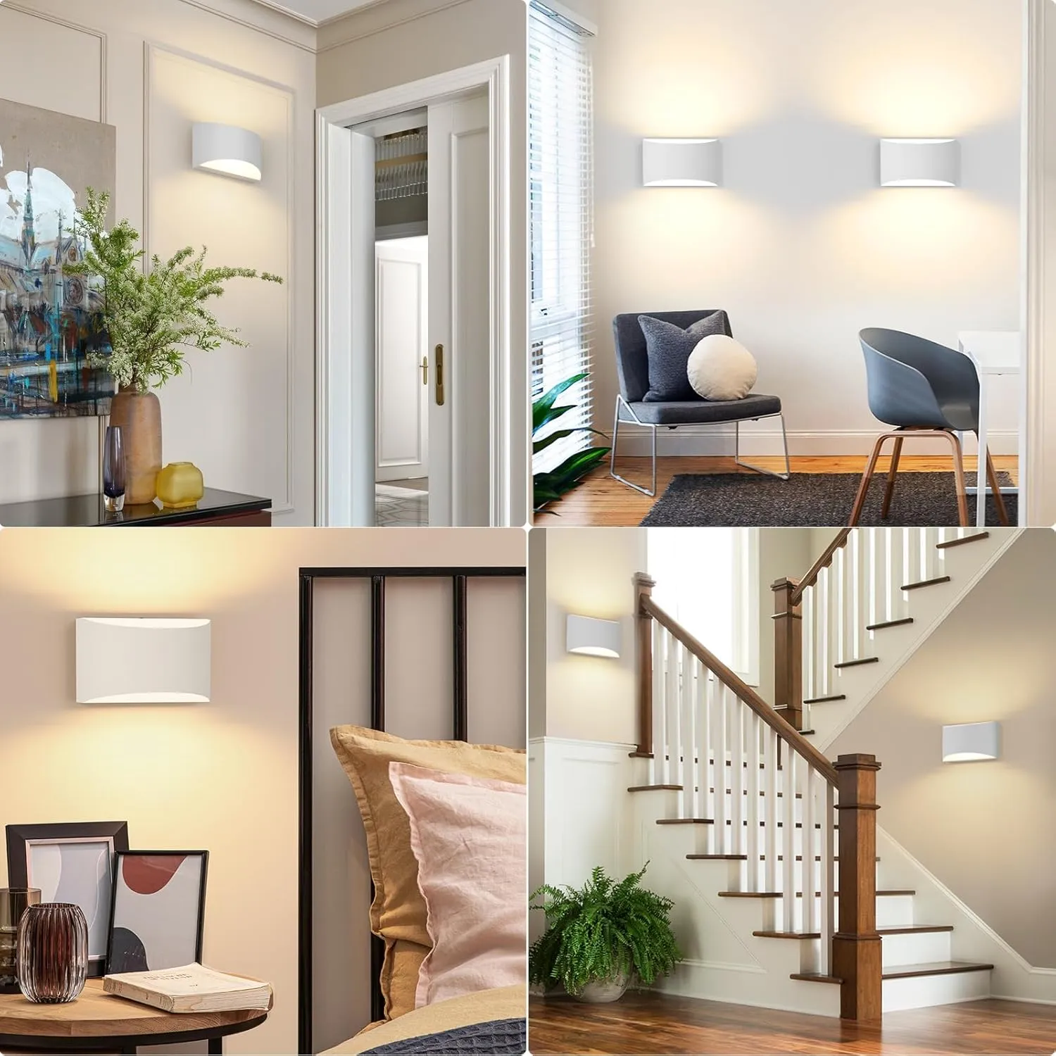 FOLKSMATE Modern LED Wall Sconces Set of 2, 3000K Warm White Up and Down Mount Light, White Hardwired Interior Wall Lights Lamp for Indoor Living Room Bedroom Hallway Basement Stairway