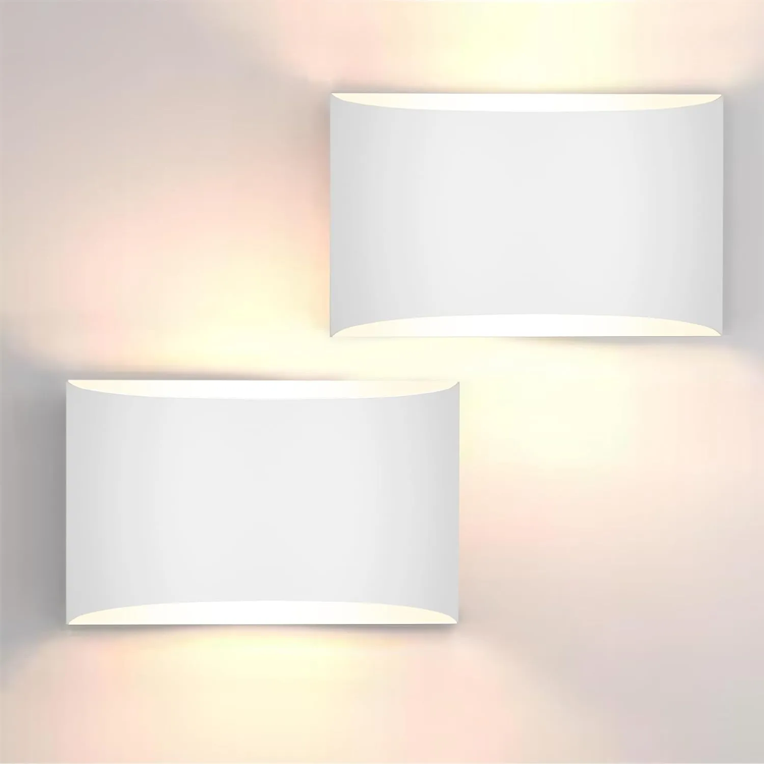 FOLKSMATE Modern LED Wall Sconces Set of 2, 3000K Warm White Up and Down Mount Light, White Hardwired Interior Wall Lights Lamp for Indoor Living Room Bedroom Hallway Basement Stairway