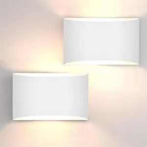FOLKSMATE Modern LED Wall Sconces Set of 2, 3000K Warm White Up and Down Mount Light, White Hardwired Interior Wall Lights Lamp for Indoor Living Room Bedroom Hallway Basement Stairway