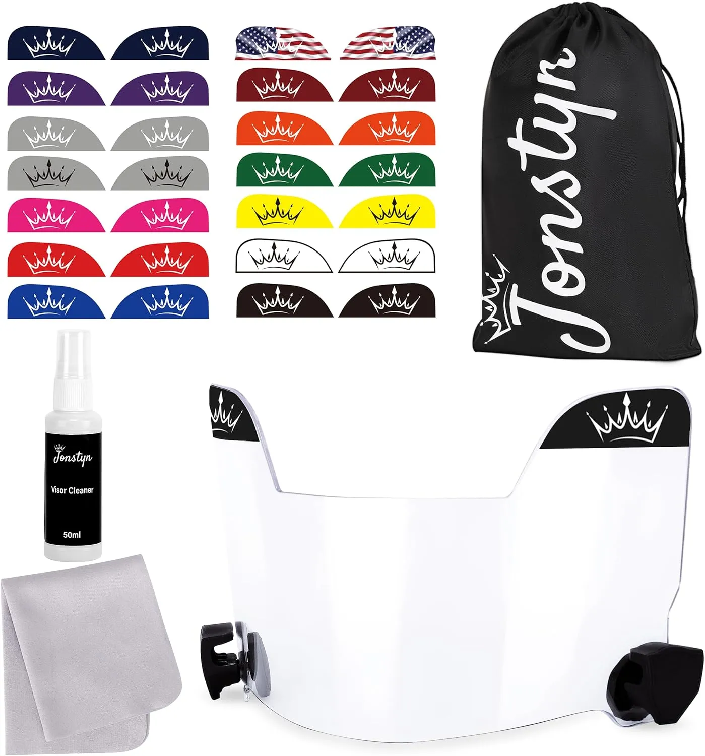 Football Visor with Anti-Fog Clear Shield, 15 Stickers & Storage Bag | Scratch-Resistant, Polycarbonate, Anti-Reflective, Durable & Easy to Install | Universal Fit for Youth & Adult Helmets