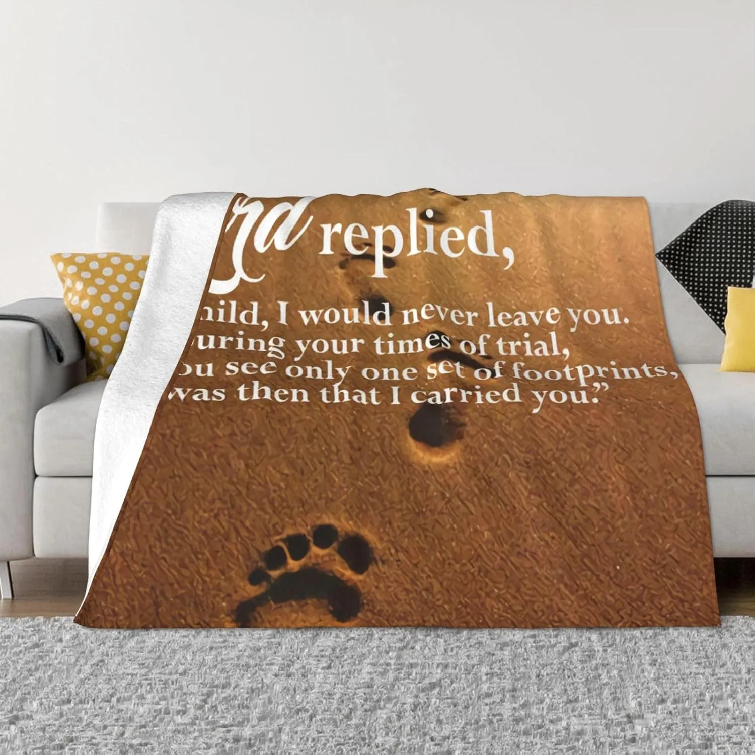 Footprints in The Sand Poem 60"X50" Flannel Blanket - 100% Soft Polyester, Lightweight and Warm, Suitable for Families, Camping, Travel