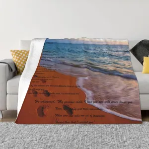 Footprints in The Sand Poem 60"X50" Flannel Blanket - 100% Soft Polyester, Lightweight and Warm, Suitable for Families, Camping, Travel