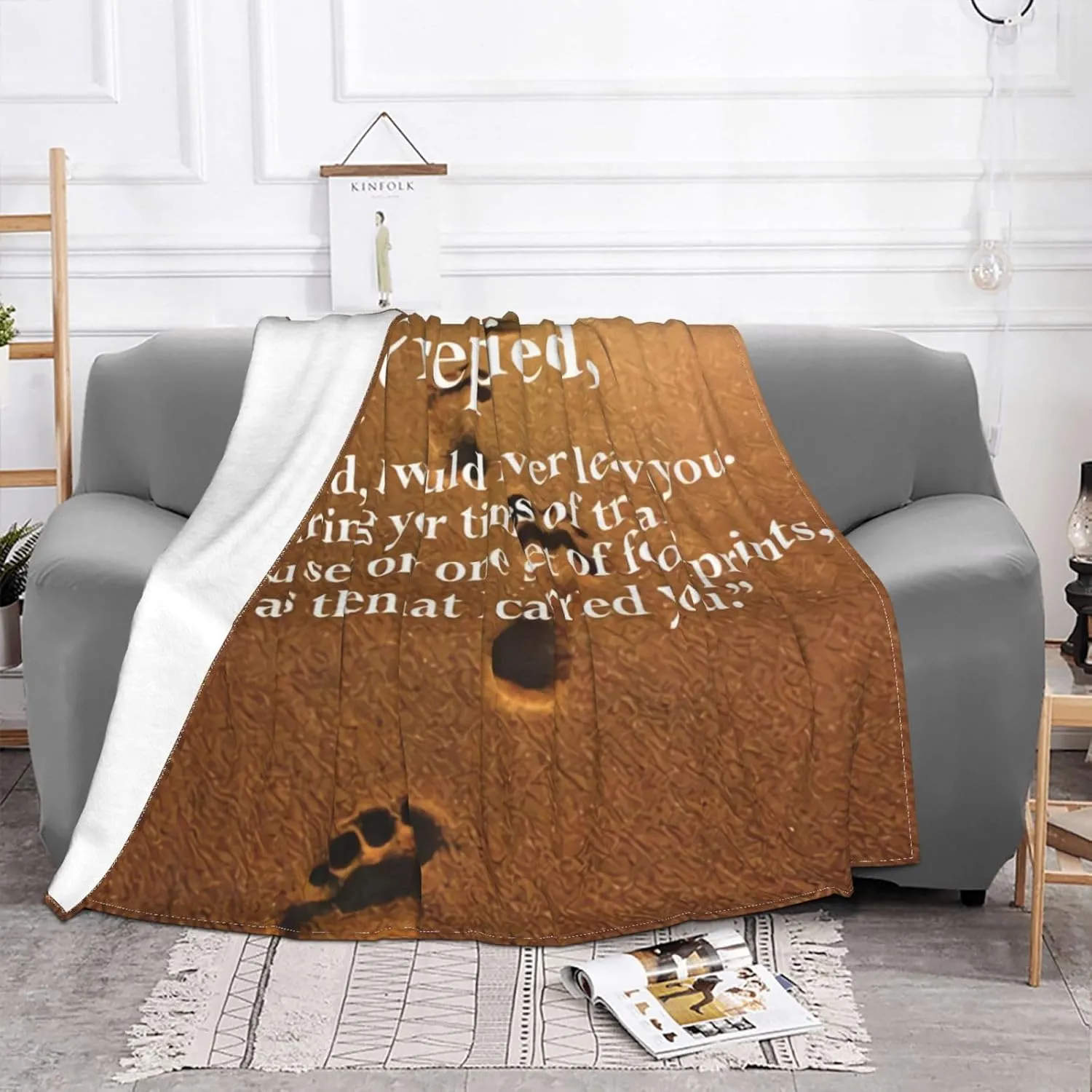 Footprints in The Sand Poem 60"X50" Flannel Blanket - 100% Soft Polyester, Lightweight and Warm, Suitable for Families, Camping, Travel