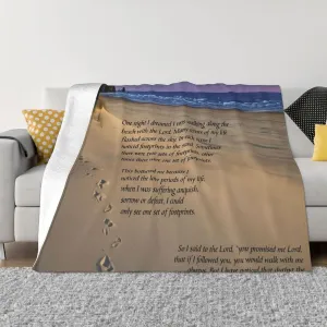 Footprints in The Sand Poem 60"X50" Flannel Blanket - 100% Soft Polyester, Lightweight and Warm, Suitable for Families, Camping, Travel