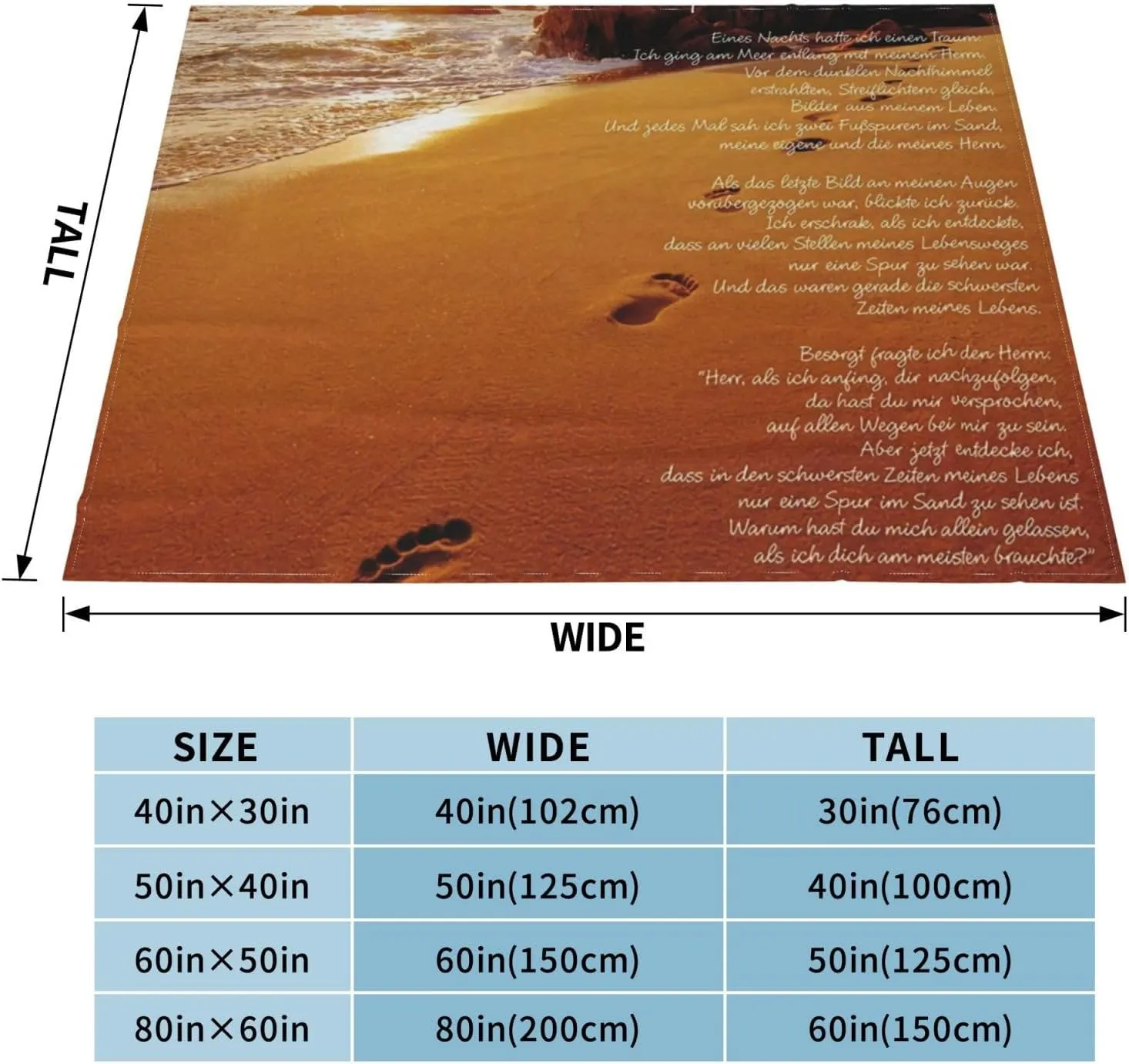 Footprints in The Sand Poem.Webp 60"X50" Flannel Blanket - 100% Soft Polyester, Lightweight and Warm, Suitable for Families, Camping, Travel