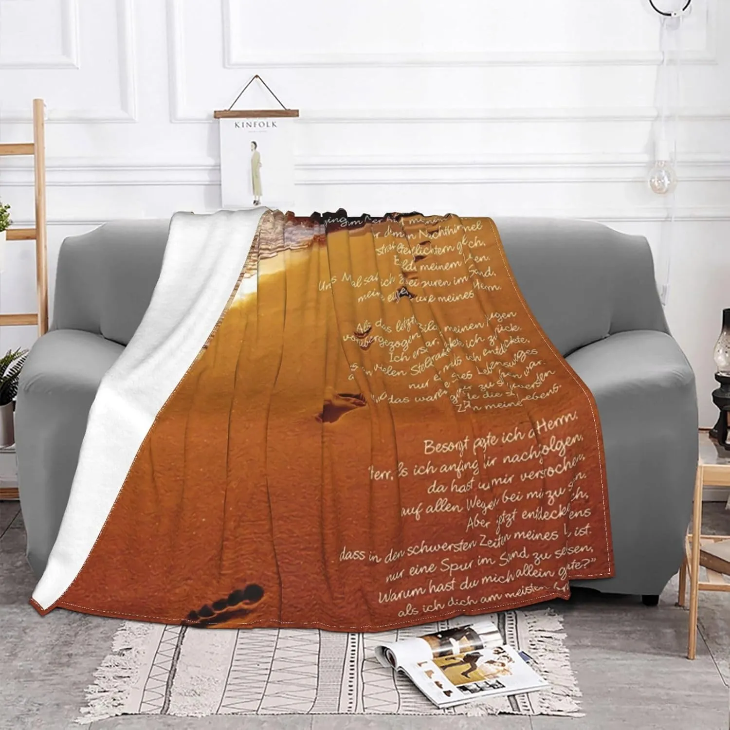 Footprints in The Sand Poem.Webp 60"X50" Flannel Blanket - 100% Soft Polyester, Lightweight and Warm, Suitable for Families, Camping, Travel