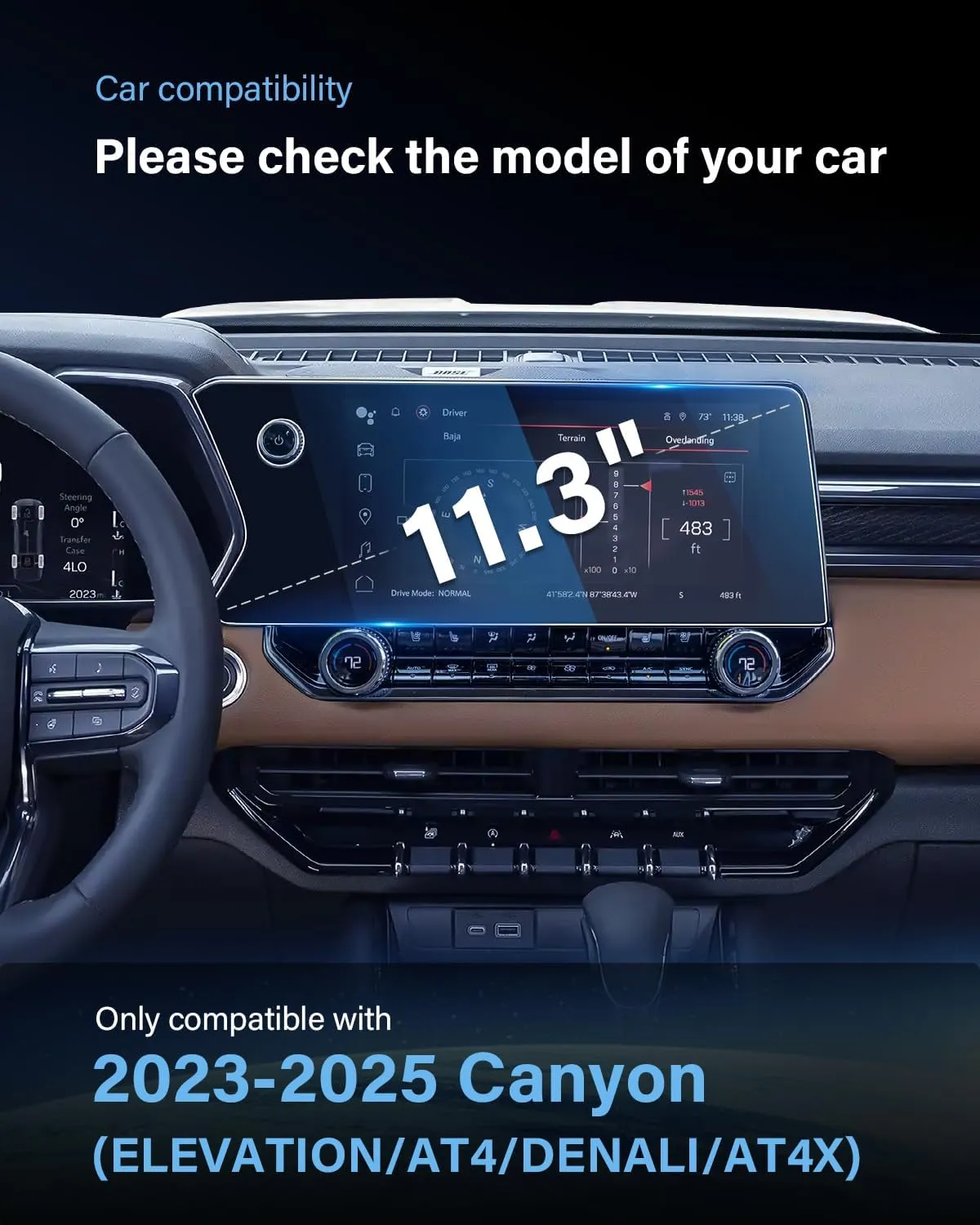 For 2023-2025 Canyon (AT4/Denali/AT4X/Elevation) Screen Protector 11.3 Inch Glossy Tempered Glass Touchscreen *1 Accessories 9H Hardness Glass - No More Scratch&Fingerprint