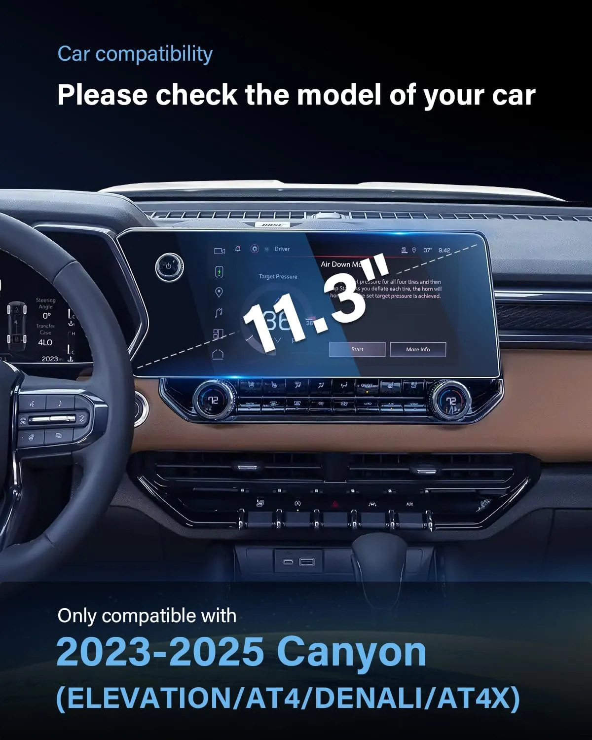 For 2023-2025 Canyon (AT4/Denali/AT4X/Elevation) Screen Protector 11.3 Inch Glossy Tempered Glass Touchscreen *1   Nano Dashboard *2 Accessories 9H Hardness Glass - No More Scratch&Fingerprint