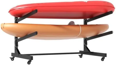 Freestanding Kayak Storage Rack – Holds 2/3/4 Kayaks, Heavy-Duty Adjustable Stand with Lockable Wheels for Kayak, Canoe, SUP & Surfboard