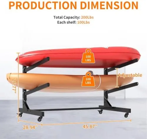 Freestanding Kayak Storage Rack – Holds 2/3/4 Kayaks, Heavy-Duty Adjustable Stand with Lockable Wheels for Kayak, Canoe, SUP & Surfboard