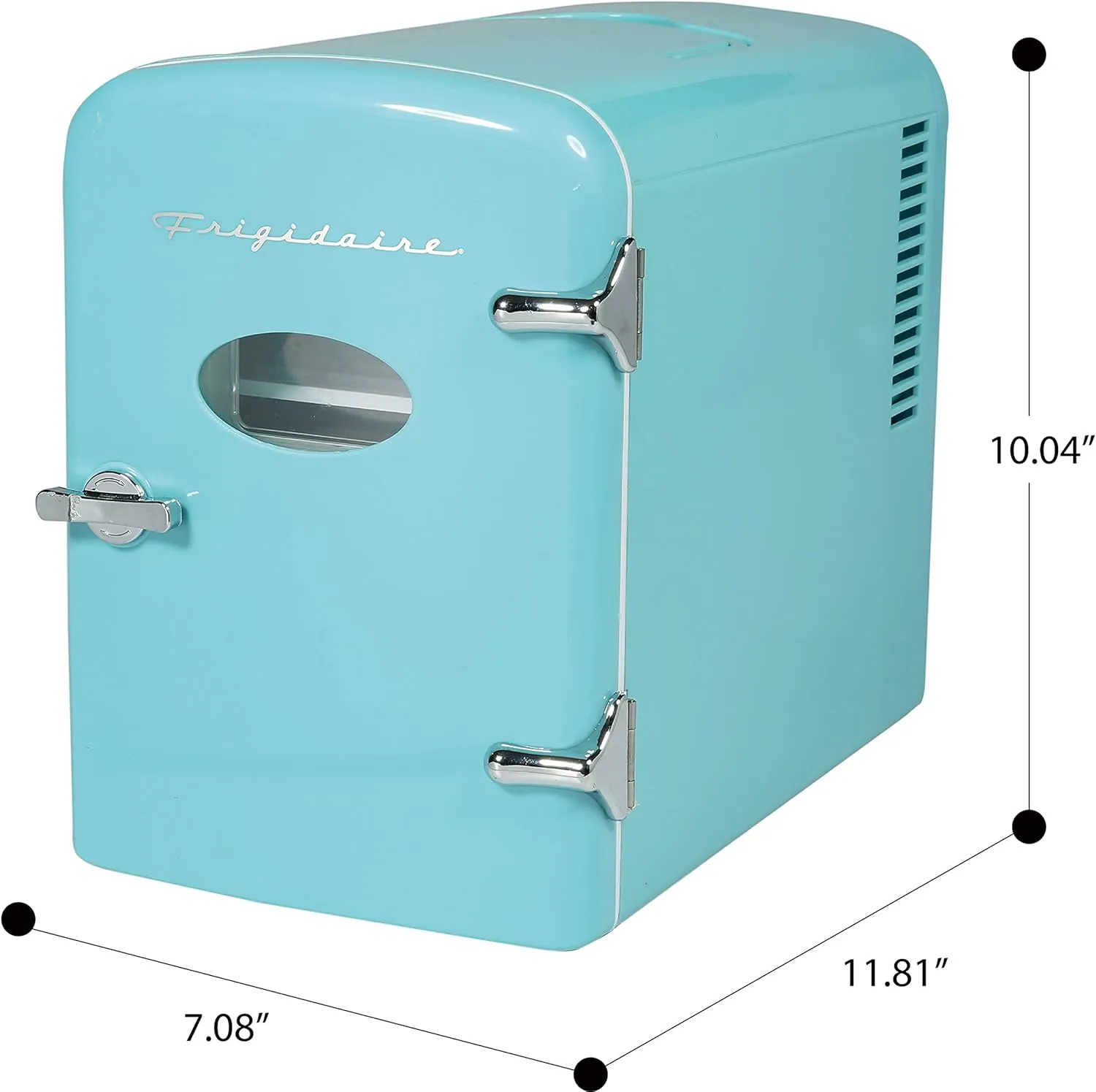 Frigidaire Retro Mini Personal Fridge Cooler, Holds up to 9 Cans, Portable for Car, Office, Bedroom, Dorm Room, or Cabin, Includes 110V AC and 12V DC cords - 11.8"D x 7.1"W x 10.1"H, Blue