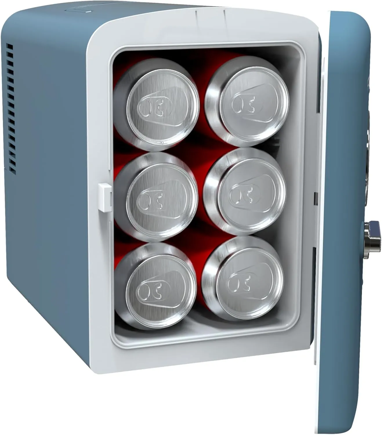 Frigidaire Retro Mini Personal Fridge Cooler, Holds up to 9 Cans, Portable for Car, Office, Bedroom, Dorm Room, or Cabin, Includes 110V AC and 12V DC cords - 11.8"D x 7.1"W x 10.1"H, Blue