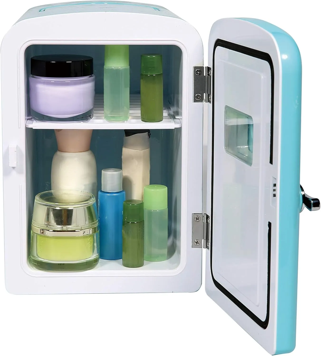 Frigidaire Retro Mini Personal Fridge Cooler, Holds up to 9 Cans, Portable for Car, Office, Bedroom, Dorm Room, or Cabin, Includes 110V AC and 12V DC cords - 11.8"D x 7.1"W x 10.1"H, Blue