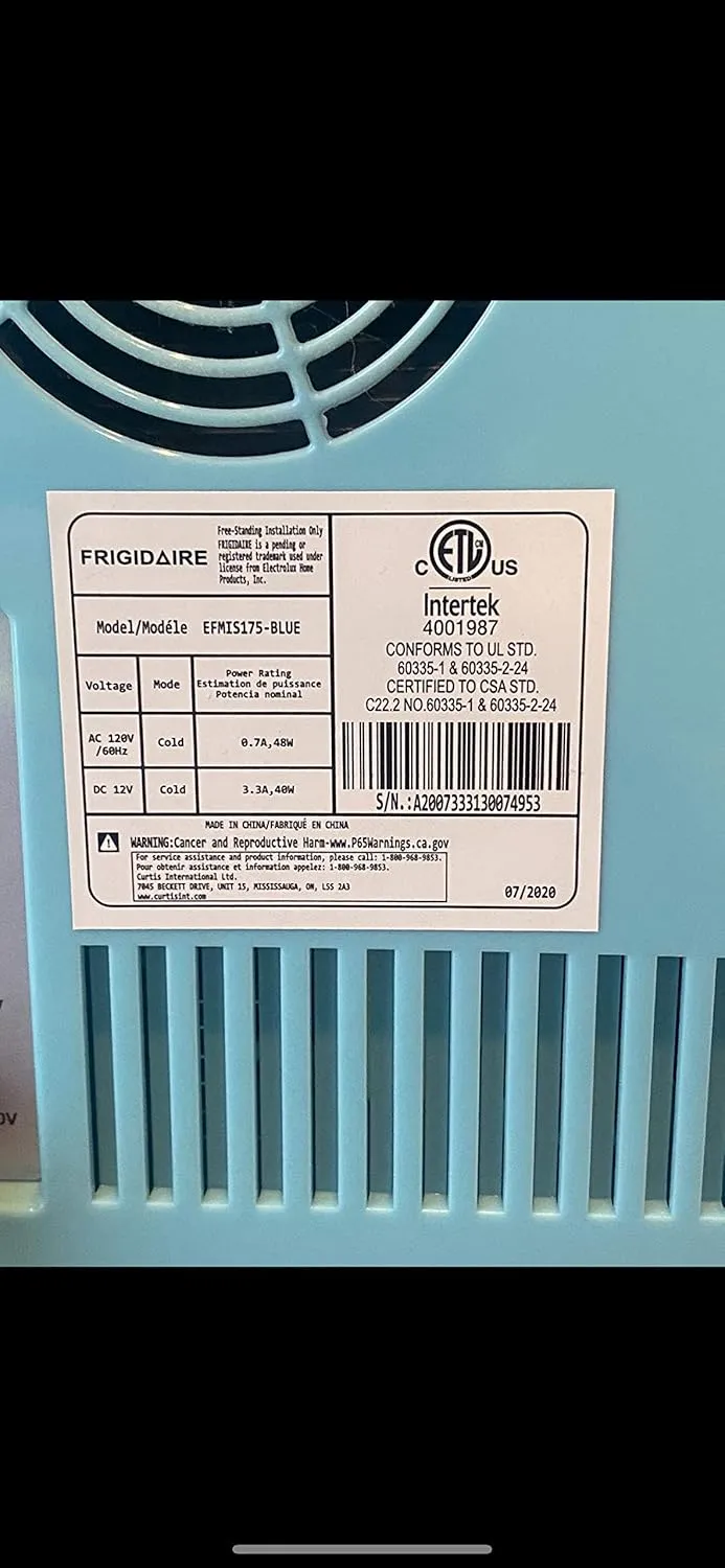 Frigidaire Retro Mini Personal Fridge Cooler, Holds up to 9 Cans, Portable for Car, Office, Bedroom, Dorm Room, or Cabin, Includes 110V AC and 12V DC cords - 11.8"D x 7.1"W x 10.1"H, Blue