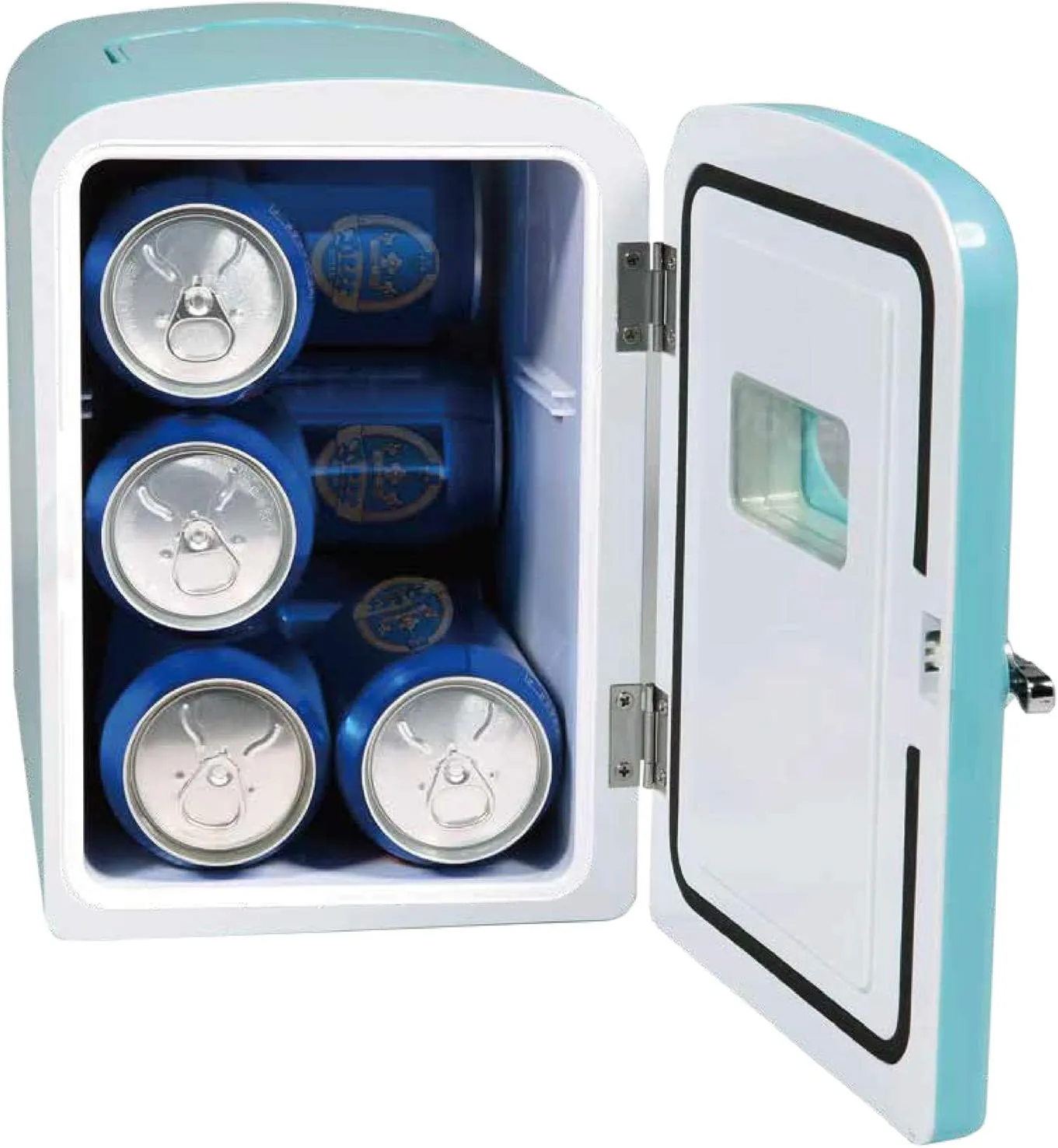 Frigidaire Retro Mini Personal Fridge Cooler, Holds up to 9 Cans, Portable for Car, Office, Bedroom, Dorm Room, or Cabin, Includes 110V AC and 12V DC cords - 11.8"D x 7.1"W x 10.1"H, Blue
