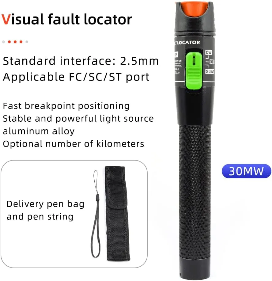 FTTH Fiber Optic Cold Connection Assembly Termination Tools Kit Bag with Cable Tester Stripper Tool Visual Fault Locator FC-6S Fiber Cleaver SC FC Connector Optical Power Meter FinderDust Free Paper