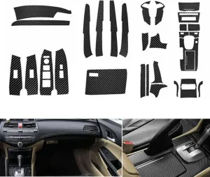 FZJDSD 29pcs Carbon Fiber Style Decor Interior Kit Cover Trim Center Console Door Window Control Panel Cover Molded Door Lock Switch Trim Compatible with Honda Accord 2008 2009 2010 2011 2012