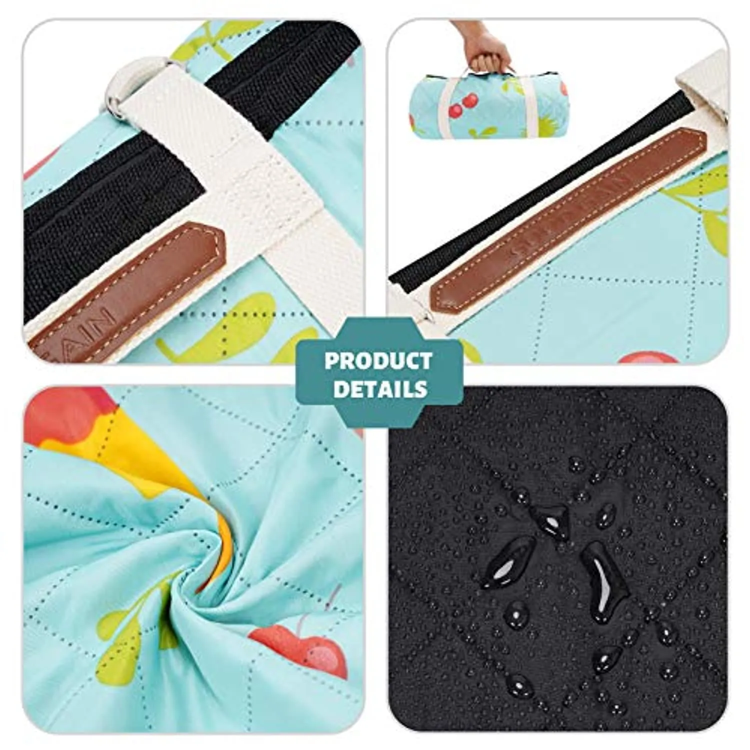 G GOOD GAIN Extra Large Picnic Blanket Waterproof Sandproof,Machine Washable Beach Blanket Size:79"X79"