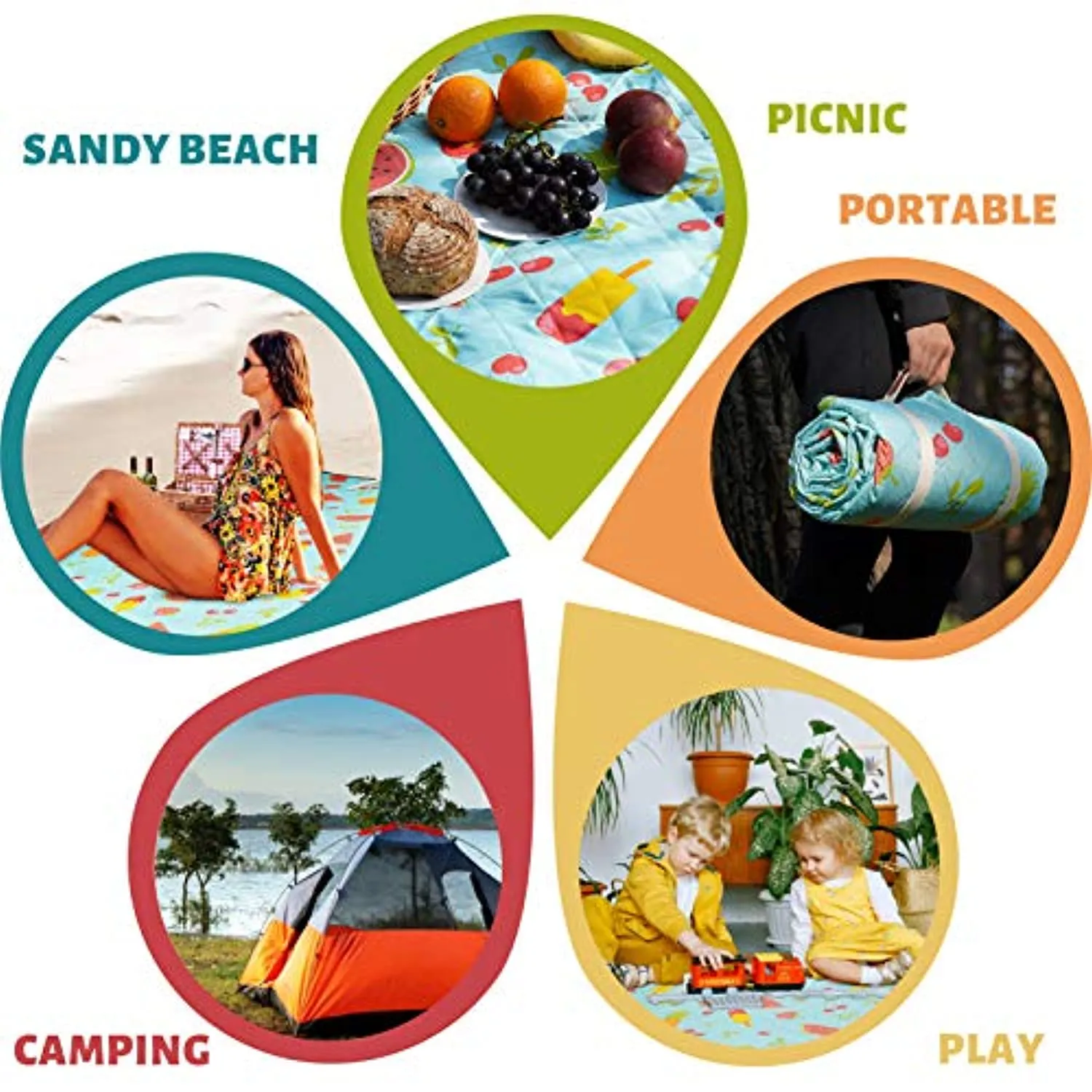 G GOOD GAIN Extra Large Picnic Blanket Waterproof Sandproof,Machine Washable Beach Blanket Size:79"X79"