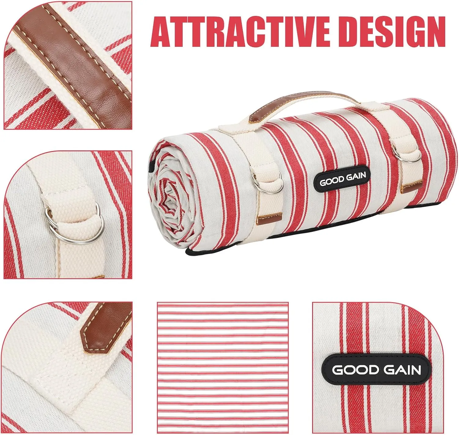 G GOOD GAIN Picnic Blankets Waterproof - Extra Large Outdoor Blanket Sand Free Foldable with Carry Strap for Beach, Camping, Park Grass, Hiking, Travel, Concerts, Indoor(Apple)