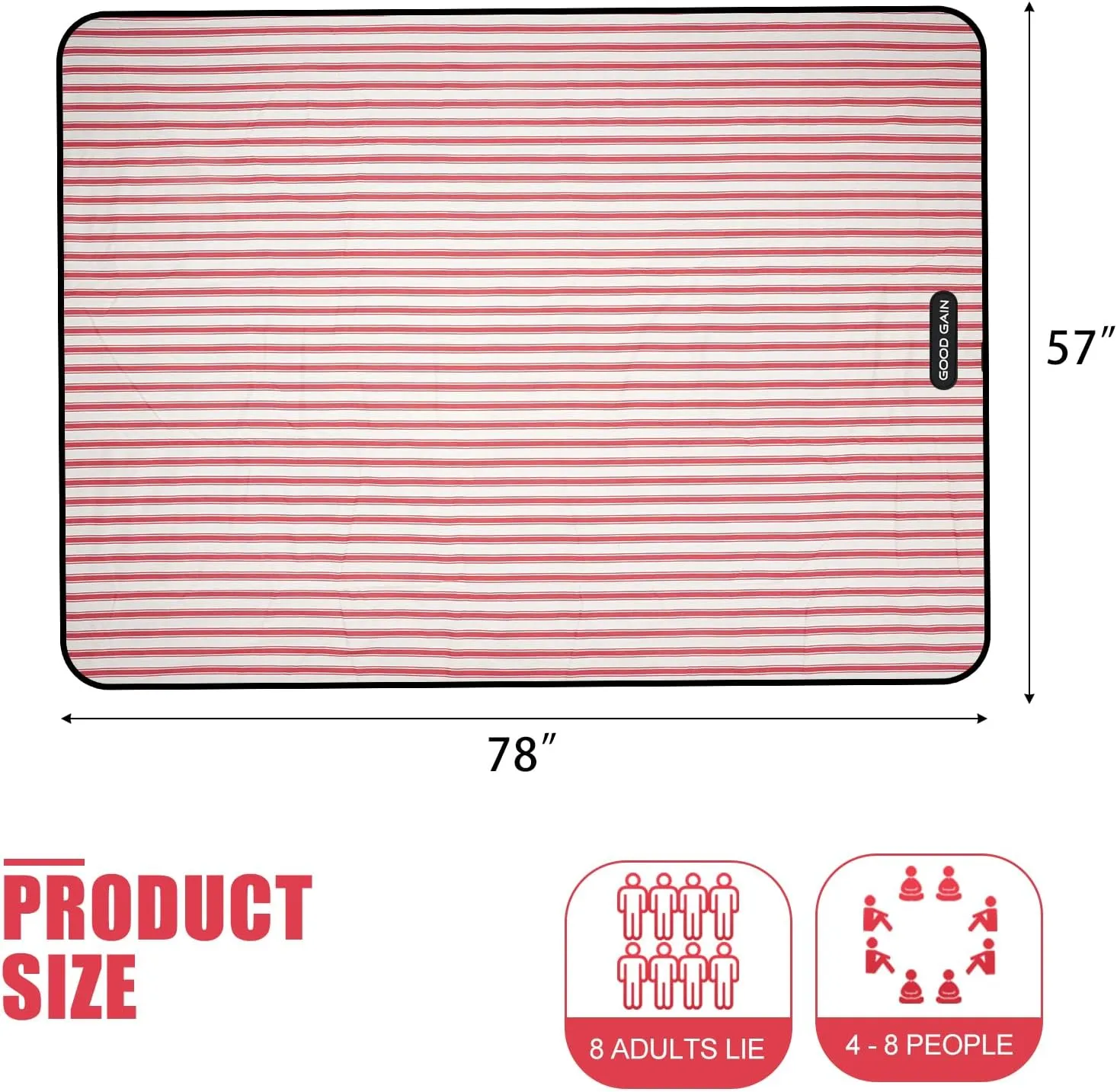 G GOOD GAIN Picnic Blankets Waterproof - Extra Large Outdoor Blanket Sand Free Foldable with Carry Strap for Beach, Camping, Park Grass, Hiking, Travel, Concerts, Indoor(Apple)