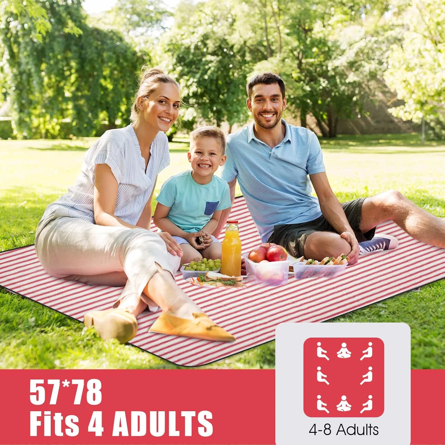 G GOOD GAIN Picnic Blankets Waterproof - Extra Large Outdoor Blanket Sand Free Foldable with Carry Strap for Beach, Camping, Park Grass, Hiking, Travel, Concerts, Indoor(Apple)
