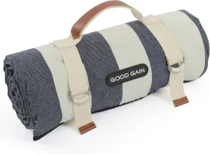 G GOOD GAIN Waterproof Picnic Blanket Portable with Carry Strap for Beach Mat or Family Outdoor Camping Party, Park Blanket for Grass Park, Hiking, Travel, Concerts (Denim Blue)