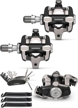 Garmin Rally XC100 Single-Side Power Meter Bike Pedals Bundle with Compact Bike Tool for Repair - Shimano SPD Cleats - Total Power & Cadence - 010-02388-05