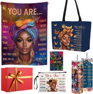 Geiserailie African American Gifts for Women - Afro Black Girl Blanket, Insulated Tumbler, Tote Bag, Cosmetic Bag, Greeting Card & Gift Box for Black Mom Friends Birthday Graduation Present