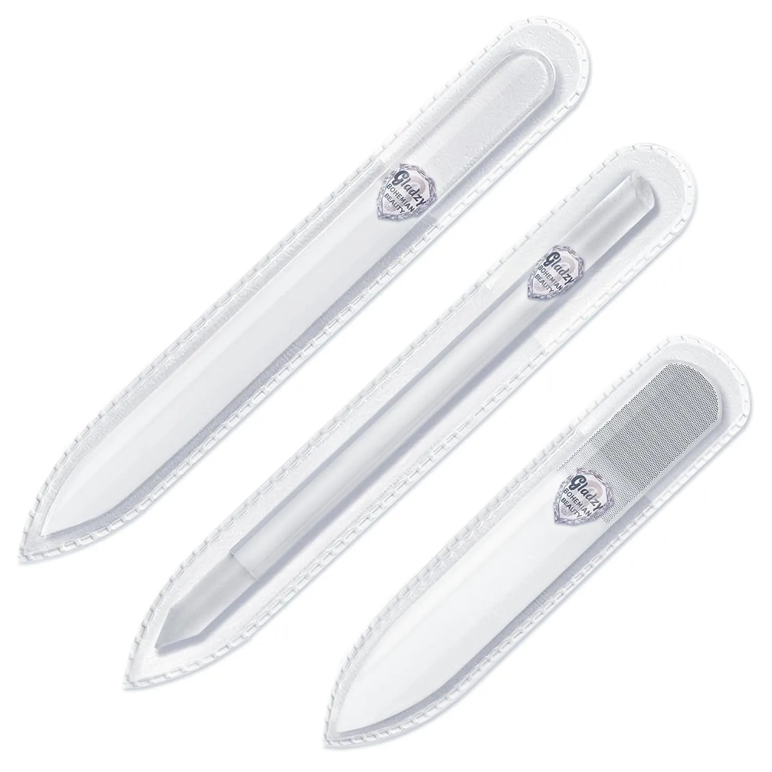 Genuine Czech Glass Nail File Set - Multi-Functional Shiner Buffer, Double Sided Different Grit Etched Surface, Manicure & Pedicure, Professional Nail Care Tool, EU Quality by GLADZY