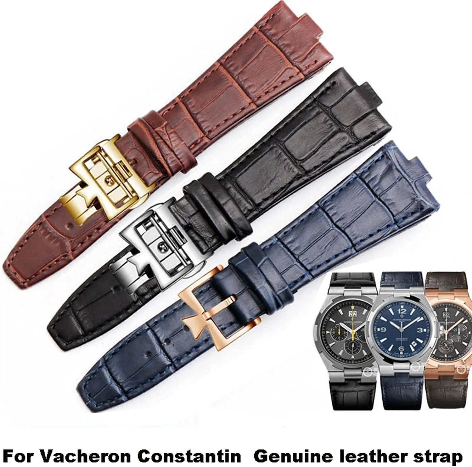 Genuine Leather Strap for Vacheron Constantin 4500V 5500V P47040 Overseas Series watch band with Stainless Steel Buckle