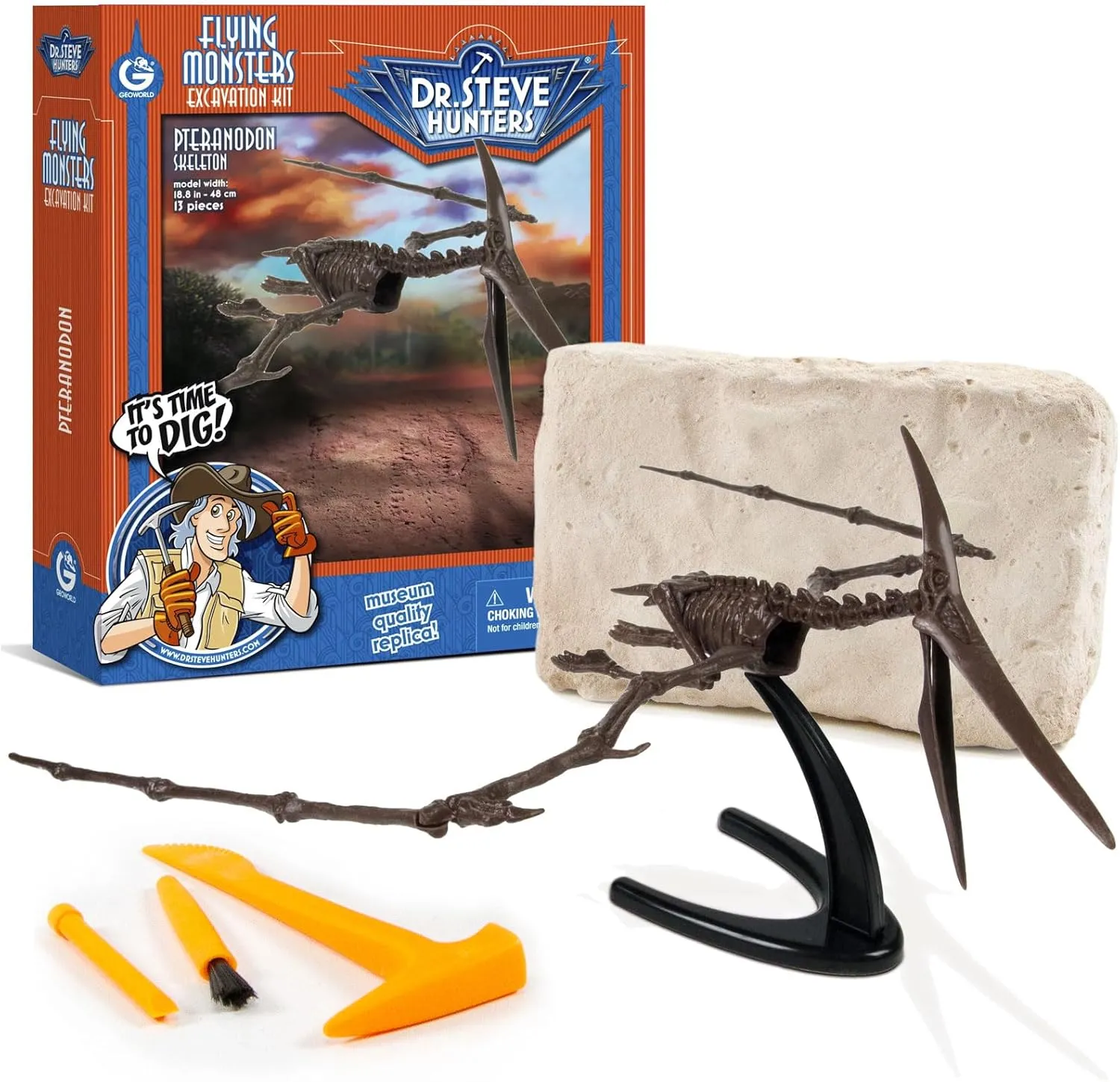 Geoworld Pteranodon Dino Dig Kit – Assemble a 19-Inch Flying Dinosaur Skeleton Model – Ultimate STEM Learning Experience for Kids Ages 6 