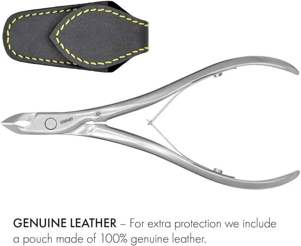 GERMANIKURE Standard Professional Cuticle Trimmer - 1/2 Half Jaw Nipper - Ethically Made in Germany - FINOX Stainless Steel Sharp Cuticle Remover in Leather Case – Manicure Tool, r175, 5mm