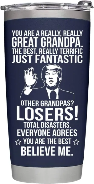 Gifts for Grandpa from Grandaughter, Grandson, Kids on Fathers Day, Christmas, Birthday - Present for Father - Grandpa Tumbler 20oz, Navy Insulated Stainless Steel, Perfect for Travel, Work, or Home