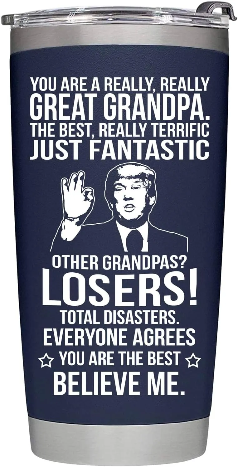 Gifts for Grandpa from Grandaughter, Grandson, Kids on Fathers Day, Christmas, Birthday - Present for Father - Grandpa Tumbler 20oz, Navy Insulated Stainless Steel, Perfect for Travel, Work, or Home