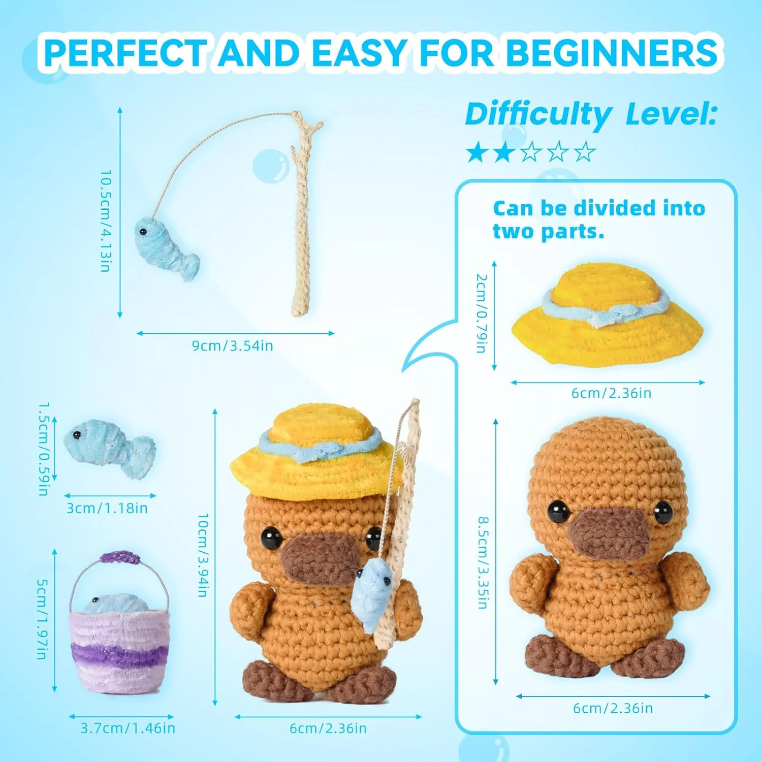 Gipony Crochet Kit for Beginners Animal,Crochet Animal Kits,Crocheting Kit for Starters,Learn to Crochet with Step-by-Step Video Tutorials,Beginner Crochet Kits for Adults(Platypus)