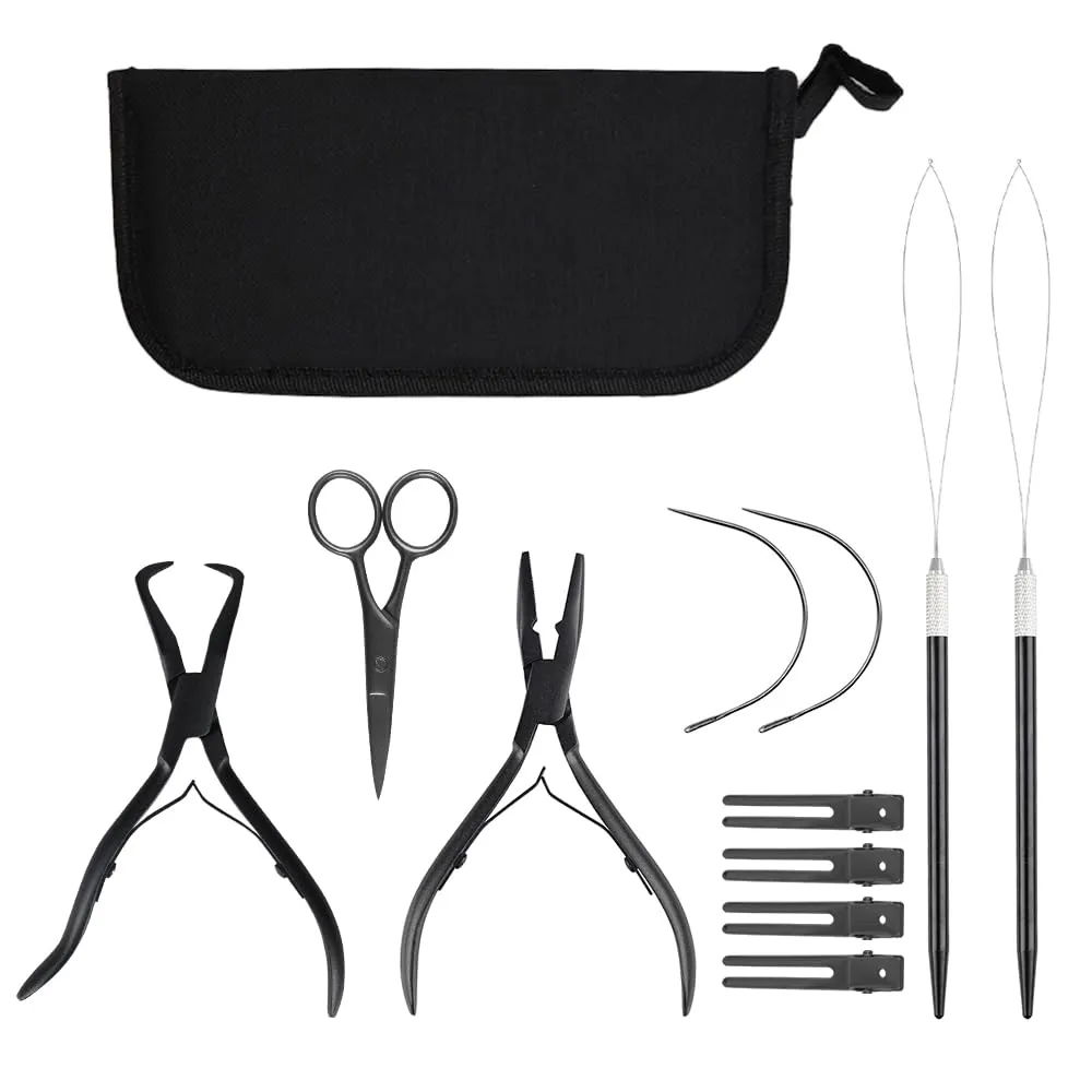 GlamorDove Hair Extension Tool Kit Stainless Steel Pliers Microlink Tool Set Opener Pliers Oxford Cloth Bag Hair Loop Tool Weft Extensions Hairdressing Styling Salon Accessories