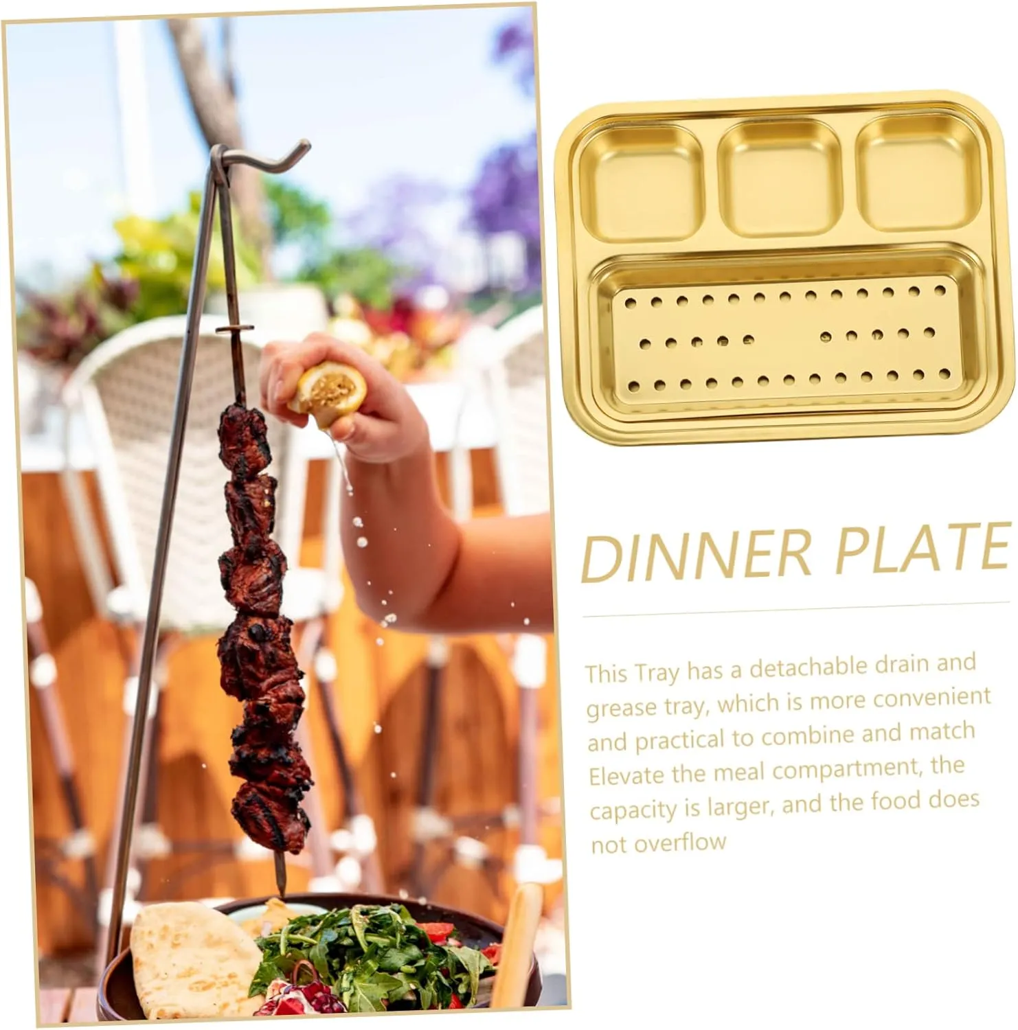 GLEAVI 1 Set Divided Sauce Dish Stainless Steel Barbecue Plate with Compartments for Sauces Snacks and Appetizers for Camping Picnics and Indoor Outdoor Use
