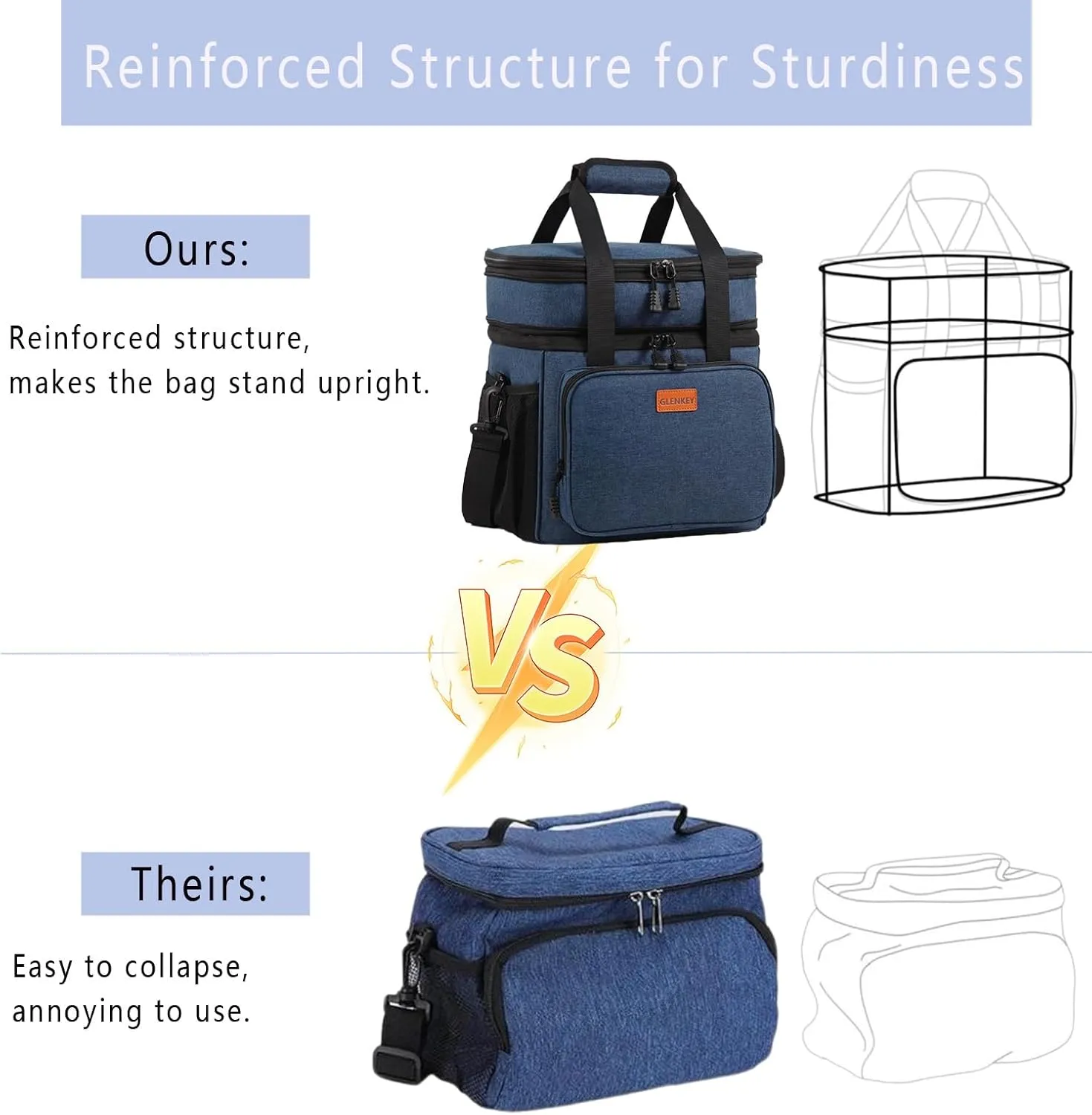 GLENKEY Expandable Large Lunch Box, Insulated Heavy Duty Lunch Bag Waterproof Leakproof Durable Cooler Bag for Men Women Adults Work Construction Camping Trip, 16L, Blue