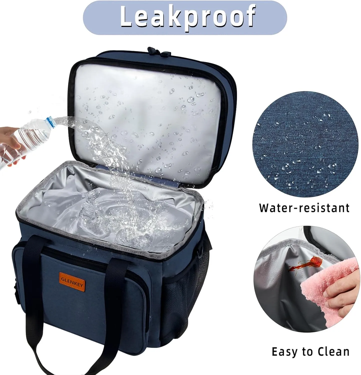 GLENKEY Expandable Large Lunch Box, Insulated Heavy Duty Lunch Bag Waterproof Leakproof Durable Cooler Bag for Men Women Adults Work Construction Camping Trip, 16L, Blue