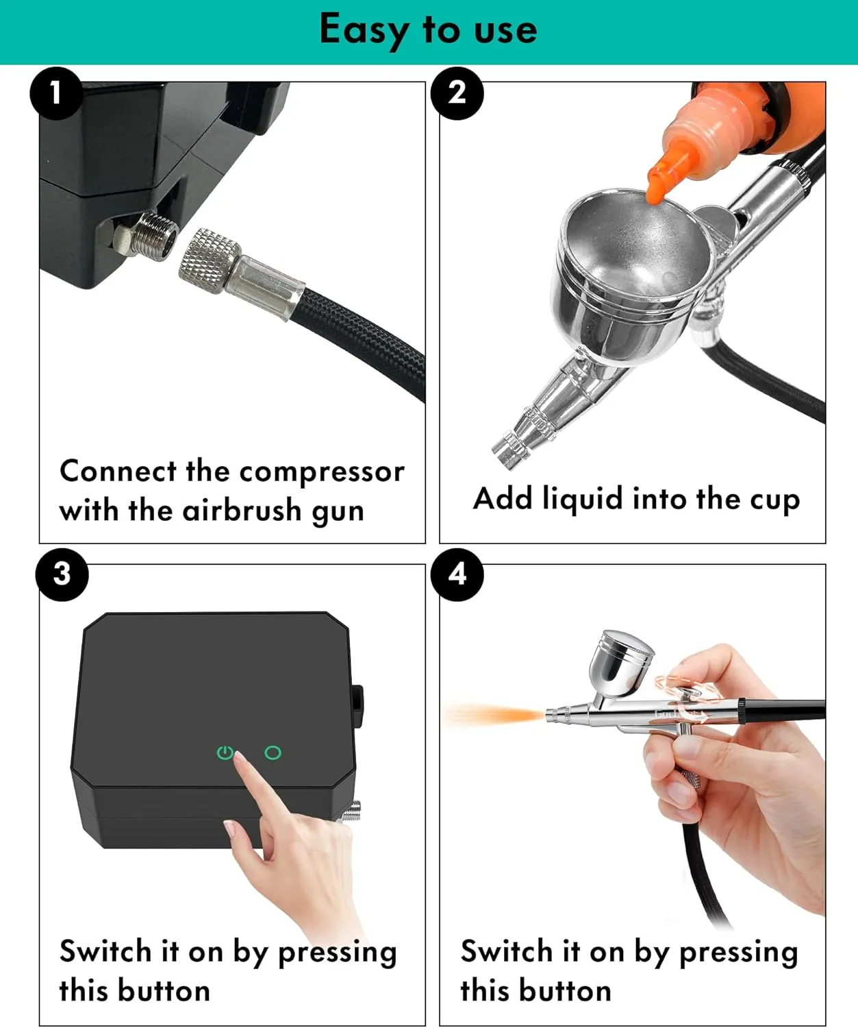 Gocheer Airbrush Kit with Air Compressor, 48 PSI High Pressure Air Brush Non-Clogging with 0.2/0.3/0.5mm Nozzle/Cleaning Sets, Ideal for Painting, Modeling, Cake Decor, Pastry, Makeup, Nail Art Black.