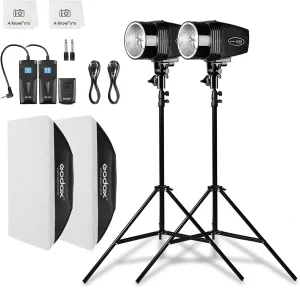 Godox Professional Studio Flash Kit for Photography, Strobe Lights Softbox Lighting Kit, 2x180W 5600K Compact Monolights with Flash Trigger, Softbox, Light Stands