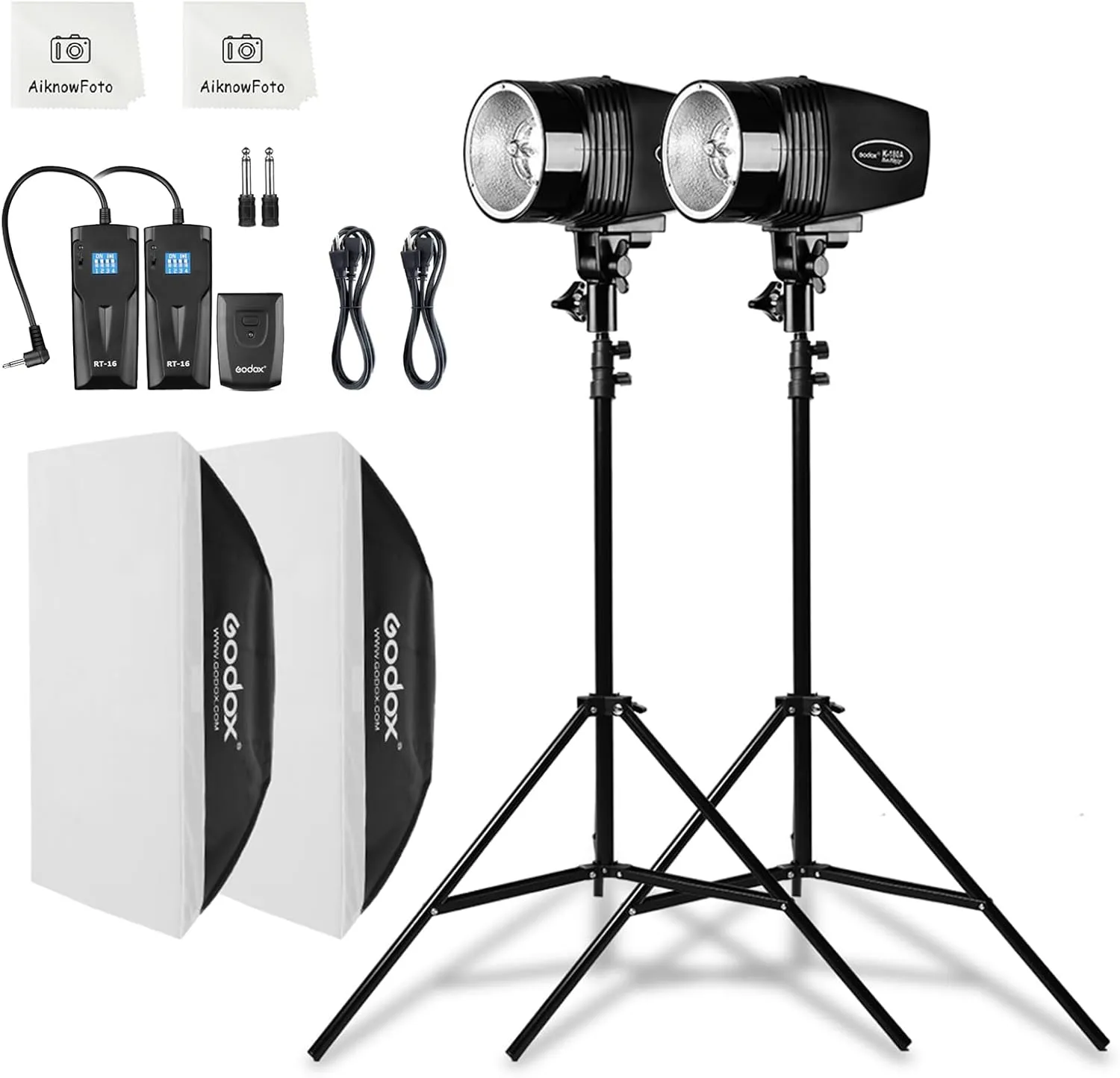 Godox Professional Studio Flash Kit for Photography, Strobe Lights Softbox Lighting Kit, 2x180W 5600K Compact Monolights with Flash Trigger, Softbox, Light Stands