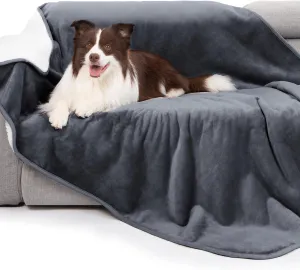 gogobunny Waterproof Bed Blanket, Reversible Sherpa Fleece Throw Blanket for Dog Puppy Cat, Furniture Cover Protects Bed Couch Sofa from Liquid Pee and Pet Fur (Dark Grey, 60x80 inches)