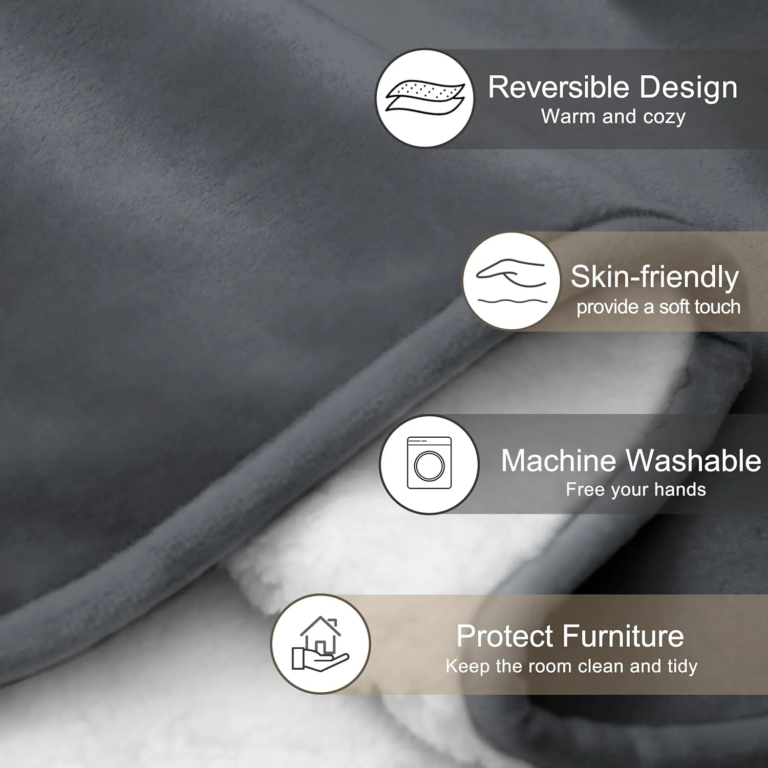 gogobunny Waterproof Bed Blanket, Reversible Sherpa Fleece Throw Blanket for Dog Puppy Cat, Furniture Cover Protects Bed Couch Sofa from Liquid Pee and Pet Fur (Dark Grey, 60x80 inches)
