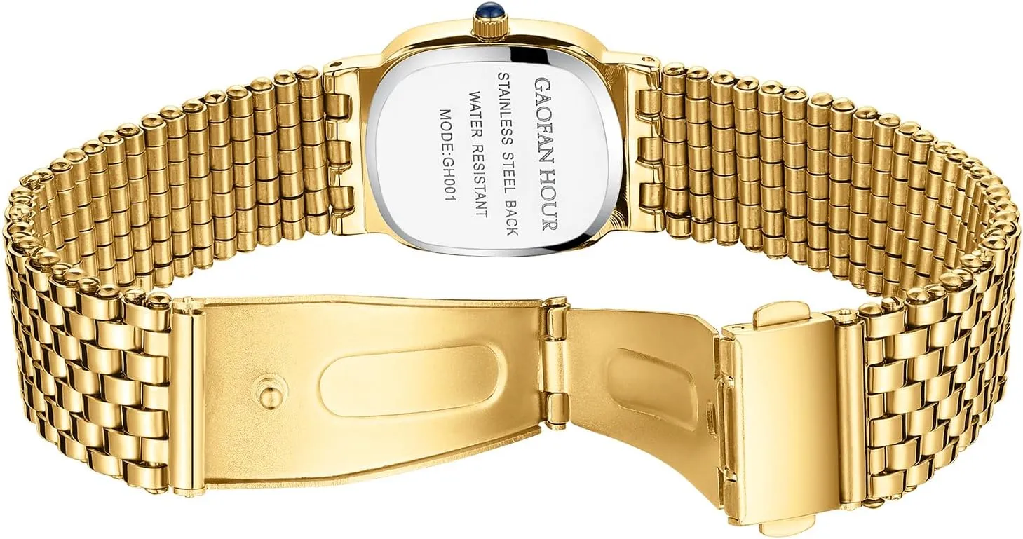 Gold Watches for Women Vintage Rectangle Small Ladies Watch with Stainless Steel Band,Water Resistant.Includes Strap Adjustment Tool