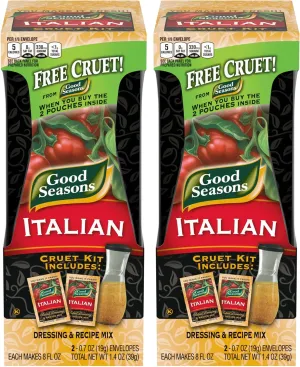 Good Seasons Salad Dressing & Recipe Kit, Cruet with 2 Count Italian Dressing Mix (2 Cruets, 4 Mixes)