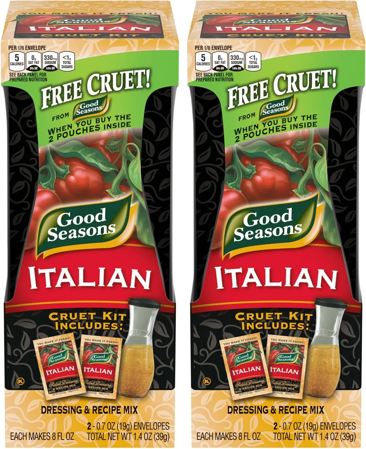 Good Seasons Salad Dressing & Recipe Kit, Cruet with 2 Count Italian Dressing Mix (2 Cruets, 4 Mixes)