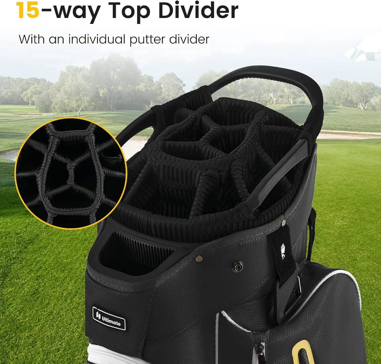 Goplus Golf Cart Bag with 15-Way Top Dividers, Golf Club Bag with 7 Zippered Pockets, Cooler Bag, Rain Hood, Umbrella Holder, Shoulder Strap, Lightweight Golf Bag for Men Women